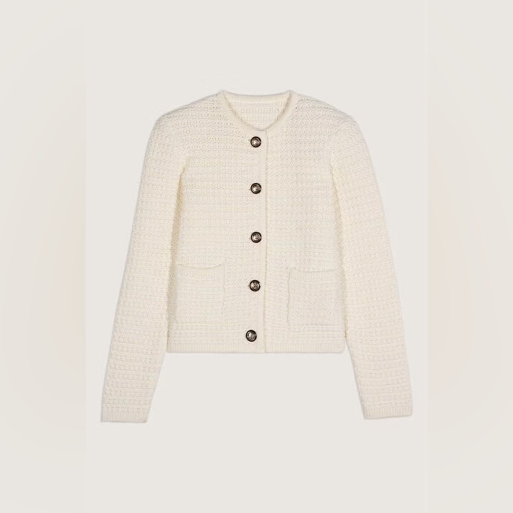 NEW Ba&sh Bash Gaspard Tweed Cardigan Jacket in Ecru Cream White | size  1 / S - Picture 4 of 13